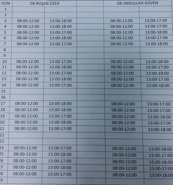 Çalışma Saatlerimiz